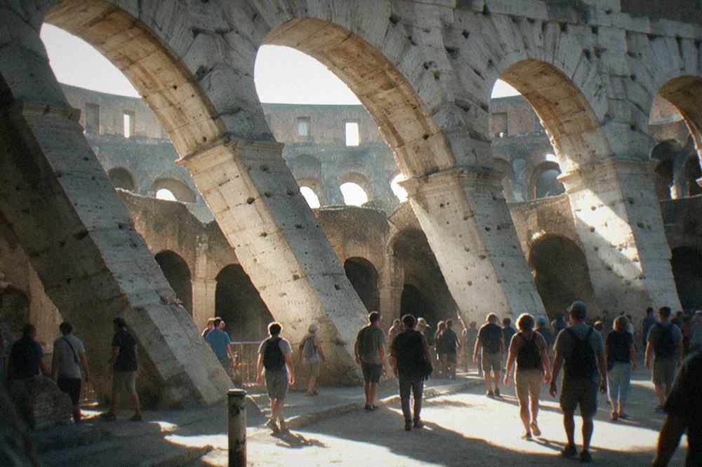 Interior corridors of the Colosseum with arched openings onto the arena area